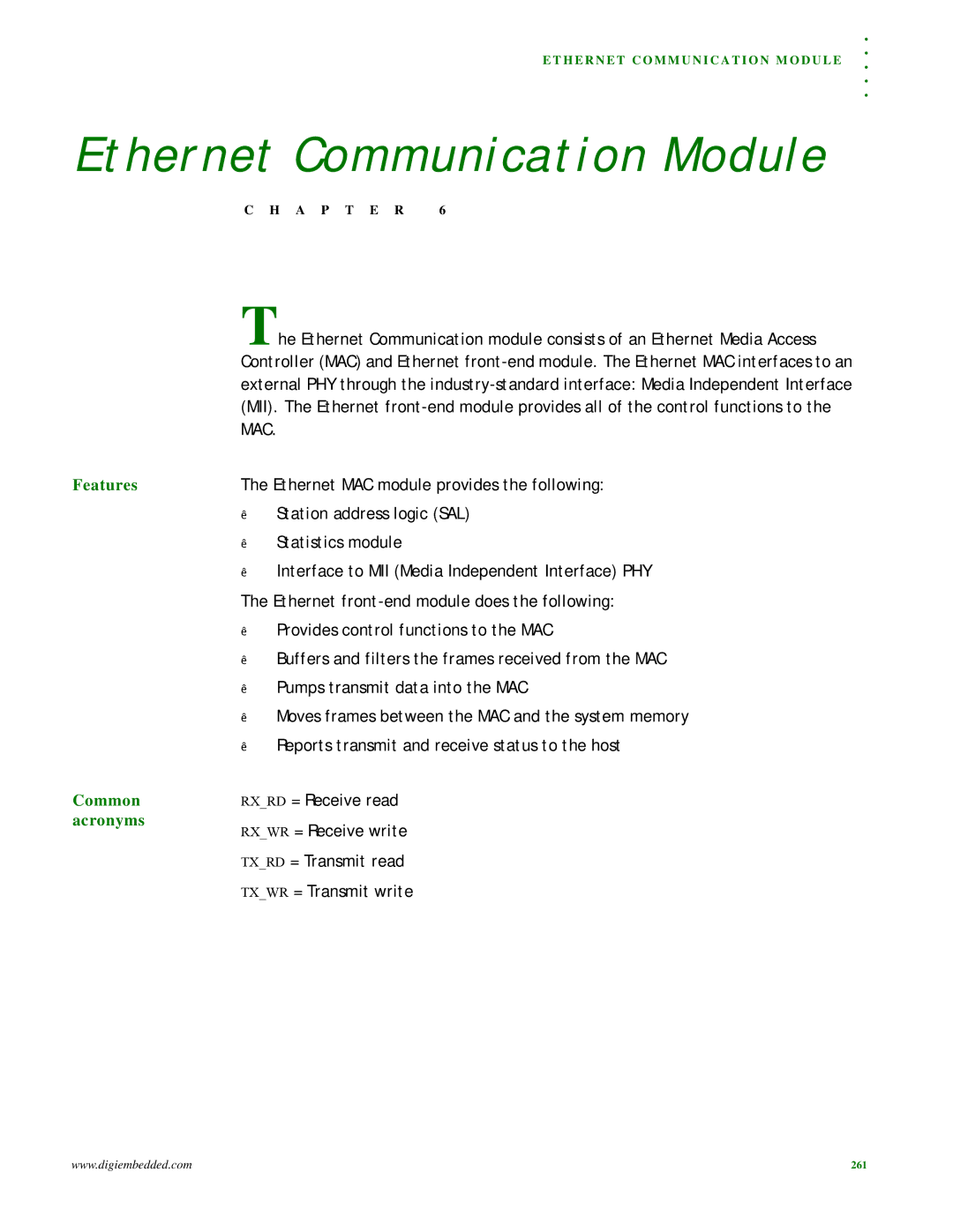 Digi NS9215 manual Ethernet Communication Module, Features Common acronyms 