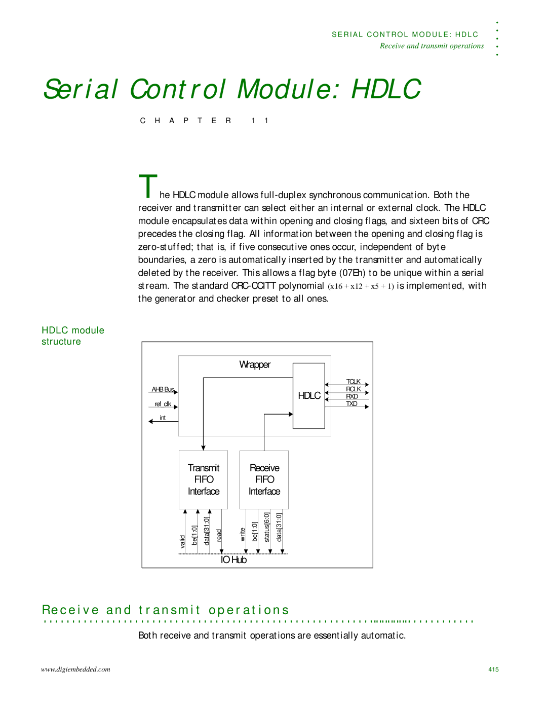 Digi NS9215 manual C e i v e a n d t r a n s m i t o p e r a t i o n s, Hdlc module structure 