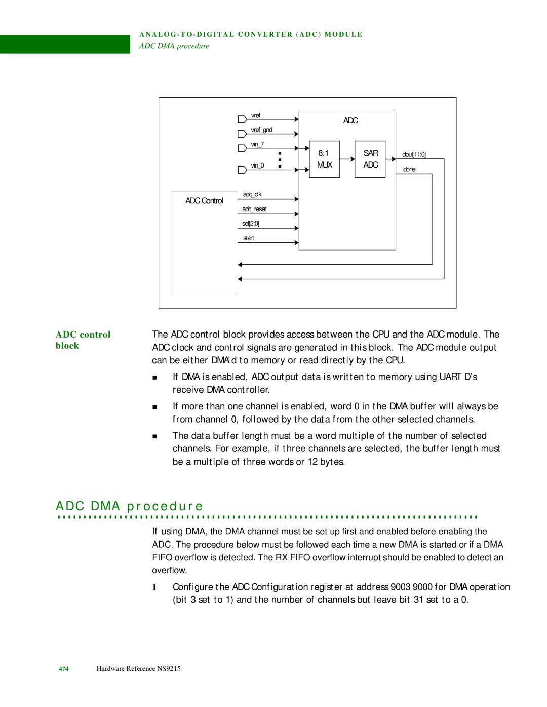 Digi NS9215 manual C D M a p r o c e d u r e, ADC control block 