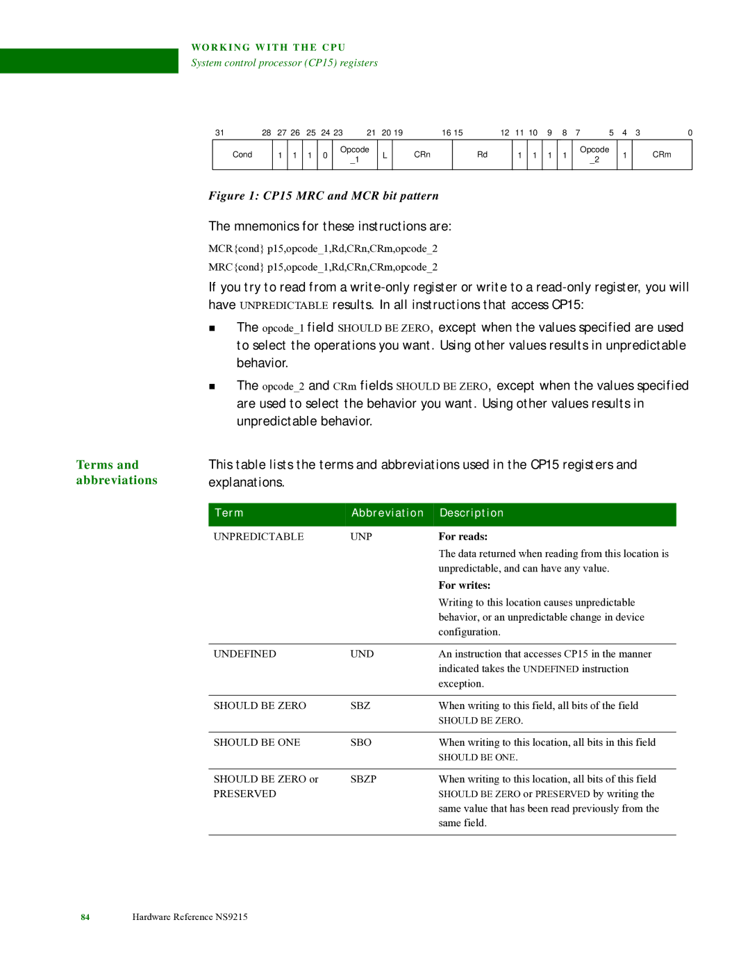 Digi NS9215 manual Terms and abbreviations, Mnemonics for these instructions are, Term Abbreviation Description, For reads 