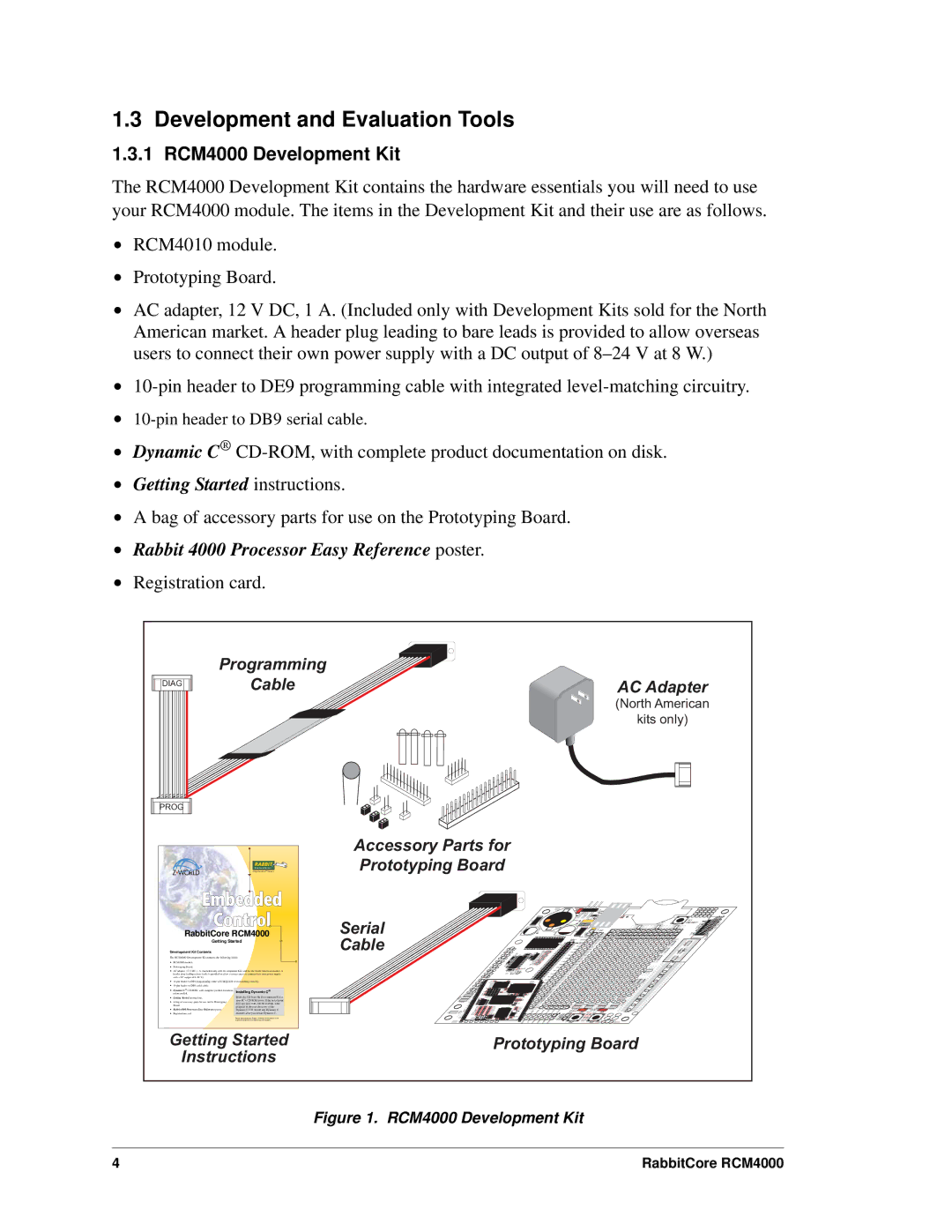 Digi user manual Development and Evaluation Tools, 1 RCM4000 Development Kit 