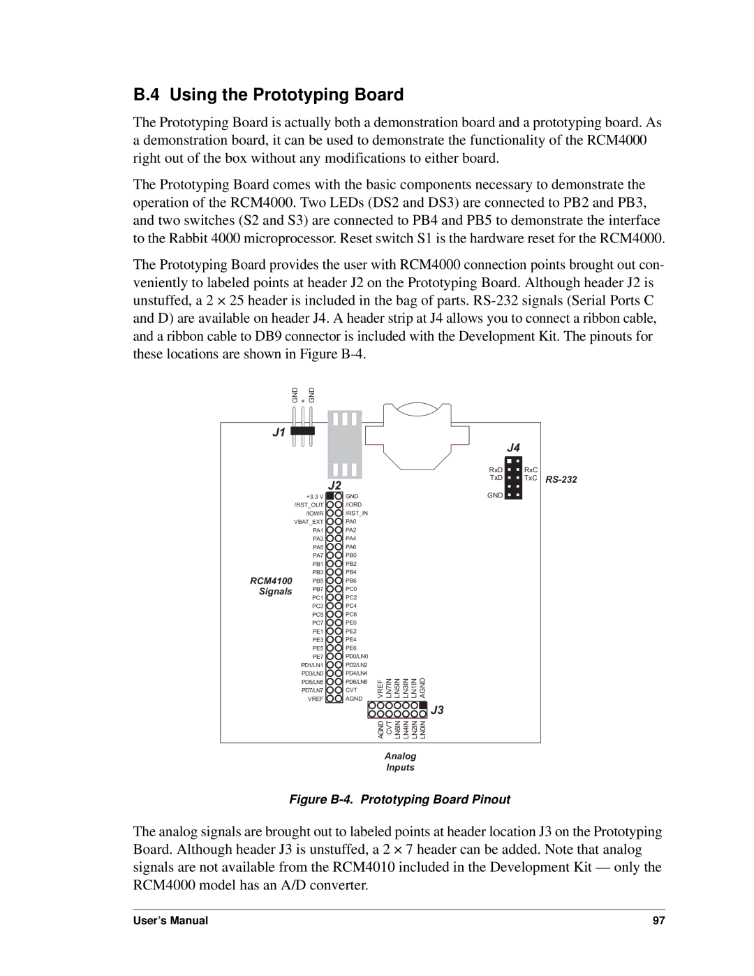 Digi RCM4000 user manual Using the Prototyping Board, Signals 