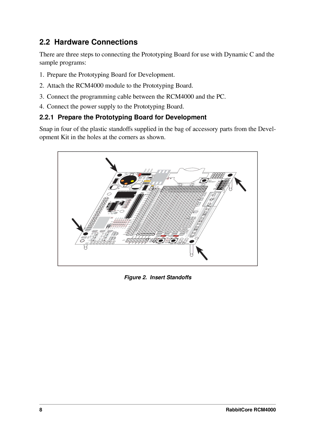 Digi RCM4000 user manual Hardware Connections, Prepare the Prototyping Board for Development 