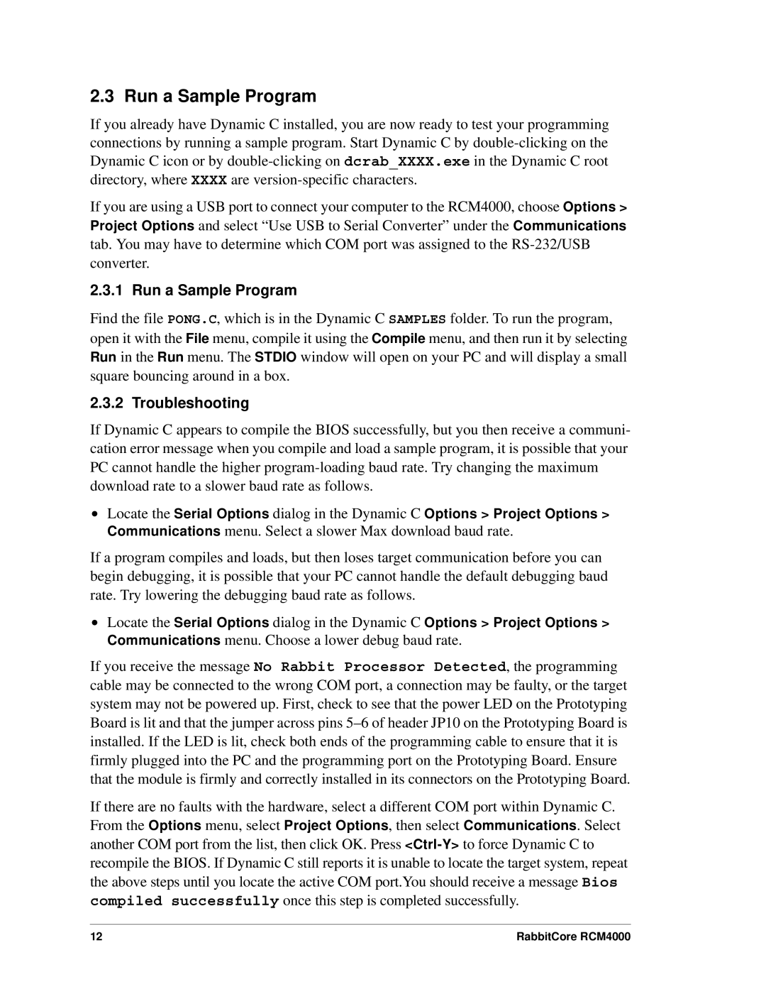 Digi RCM4000 user manual Run a Sample Program, Troubleshooting 