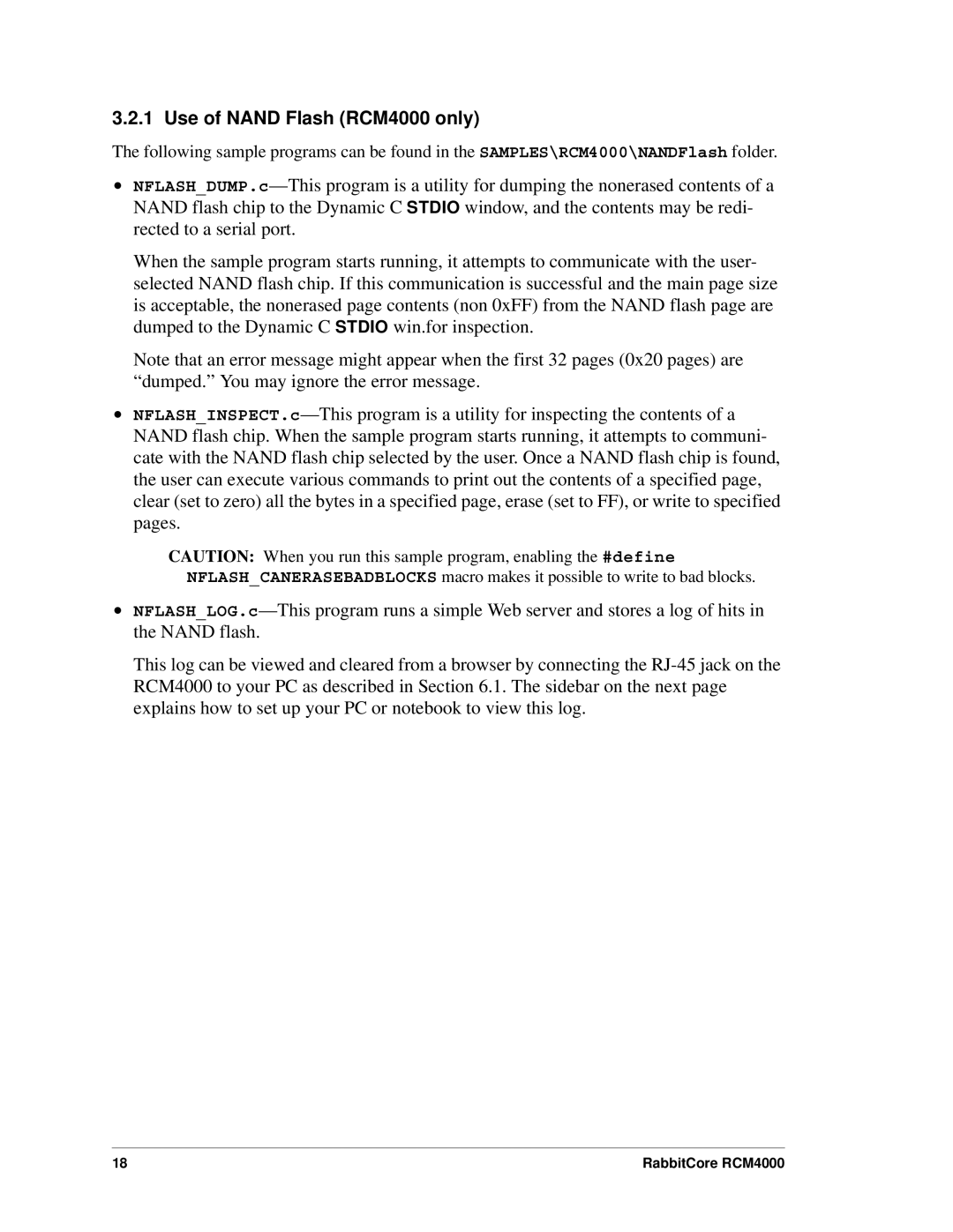 Digi user manual Use of Nand Flash RCM4000 only 