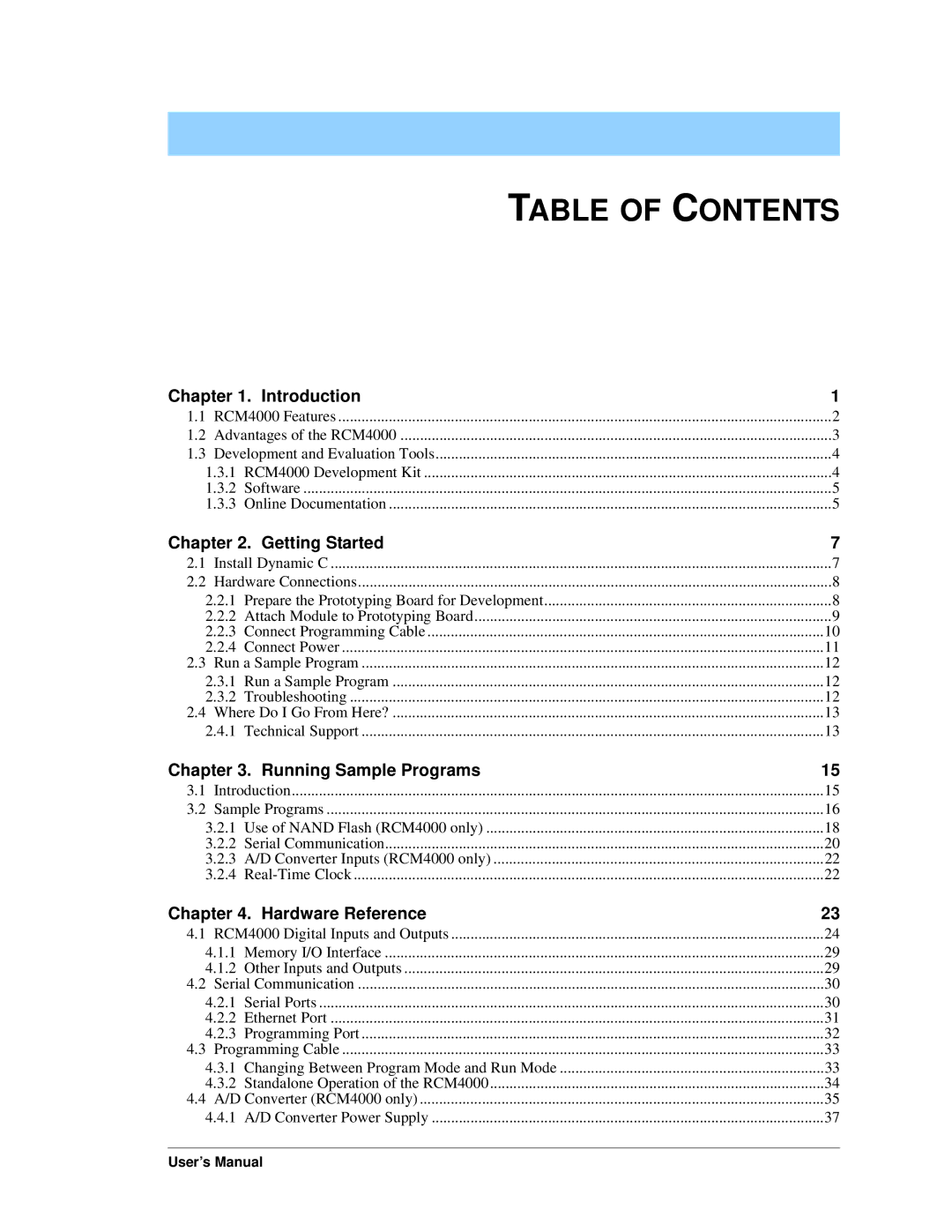 Digi RCM4000 user manual Table of Contents 