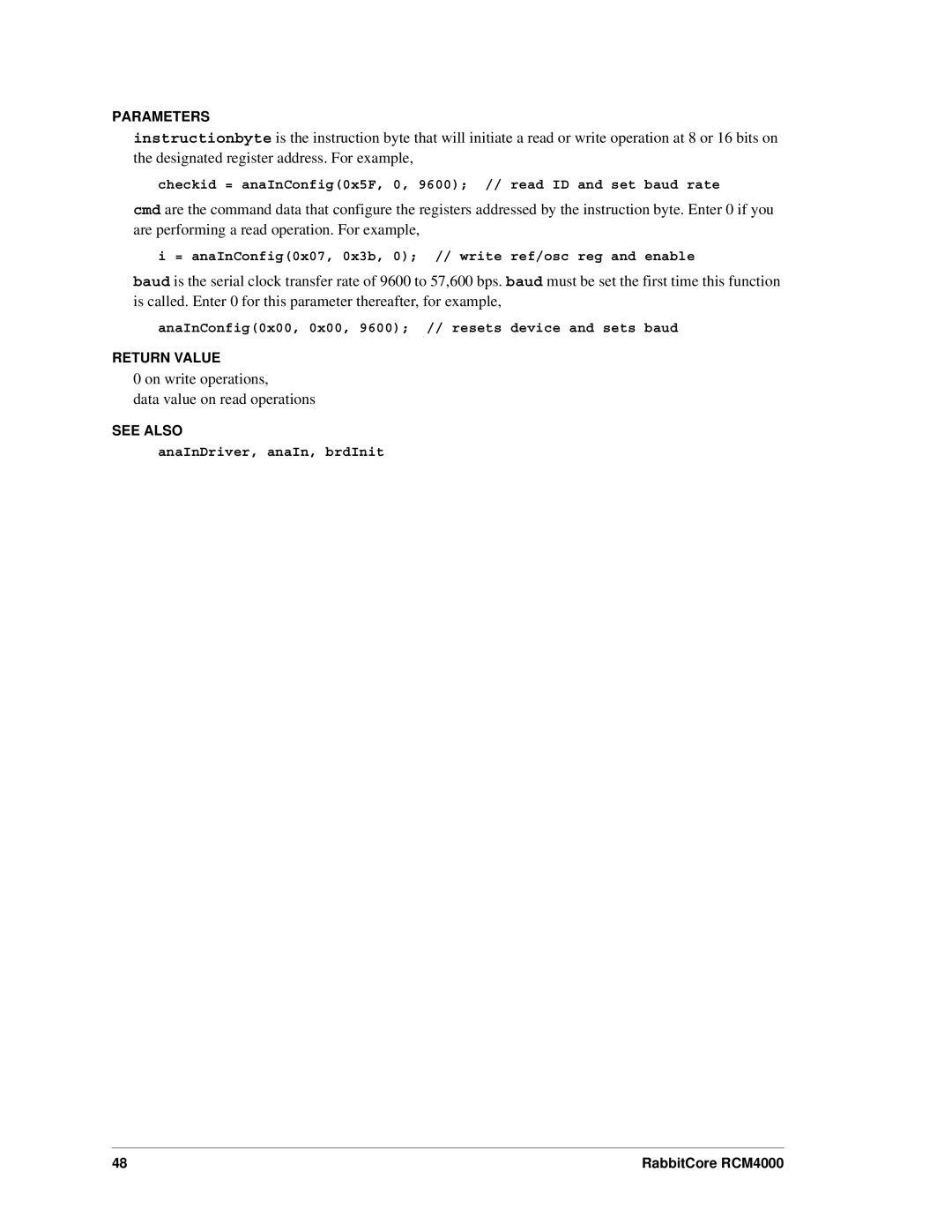 Digi RCM4000 user manual On write operations Data value on read operations 