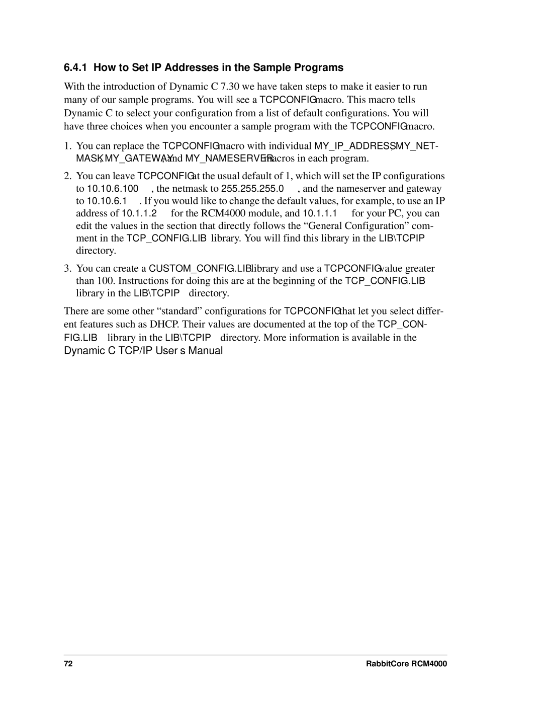 Digi RCM4000 user manual How to Set IP Addresses in the Sample Programs 