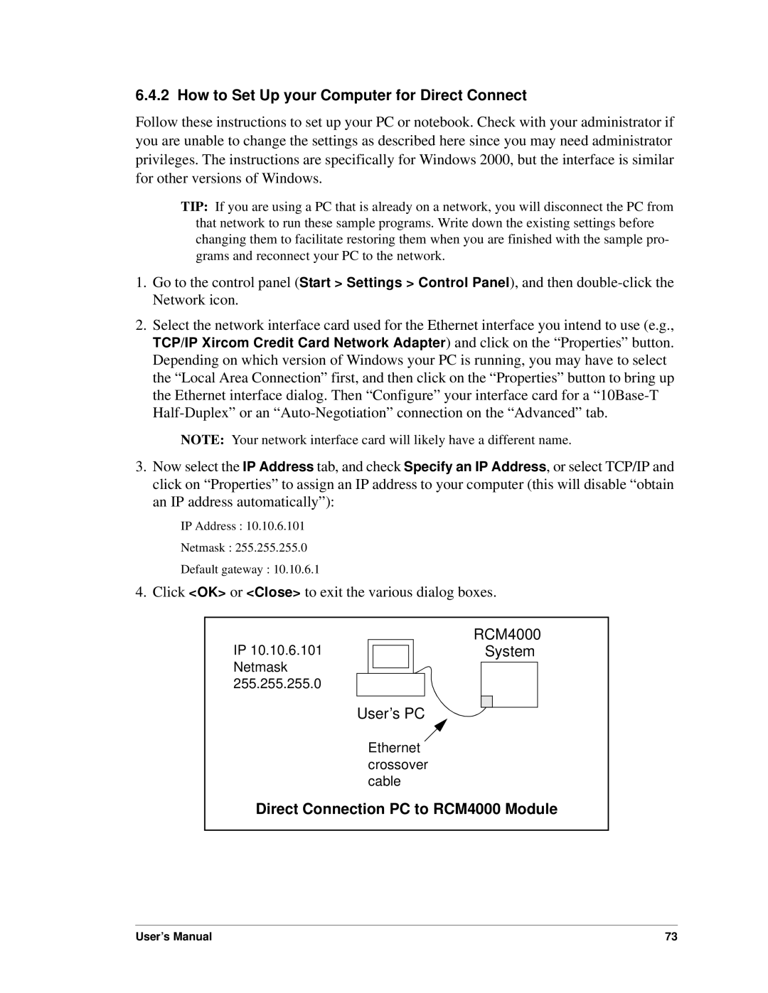 Digi user manual How to Set Up your Computer for Direct Connect, Direct Connection PC to RCM4000 Module 