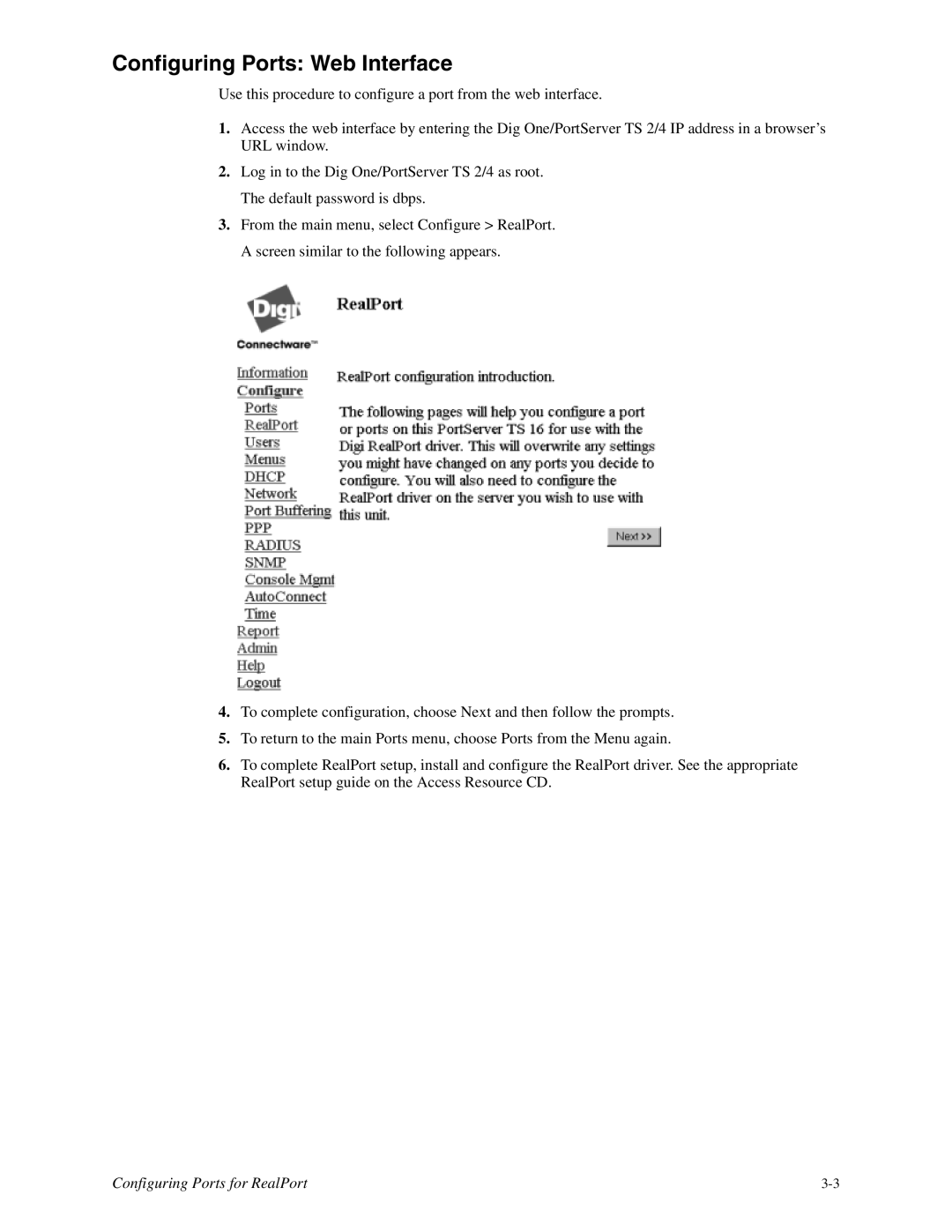 Digi TS 2/4, TS 4 manual Configuring Ports Web Interface 