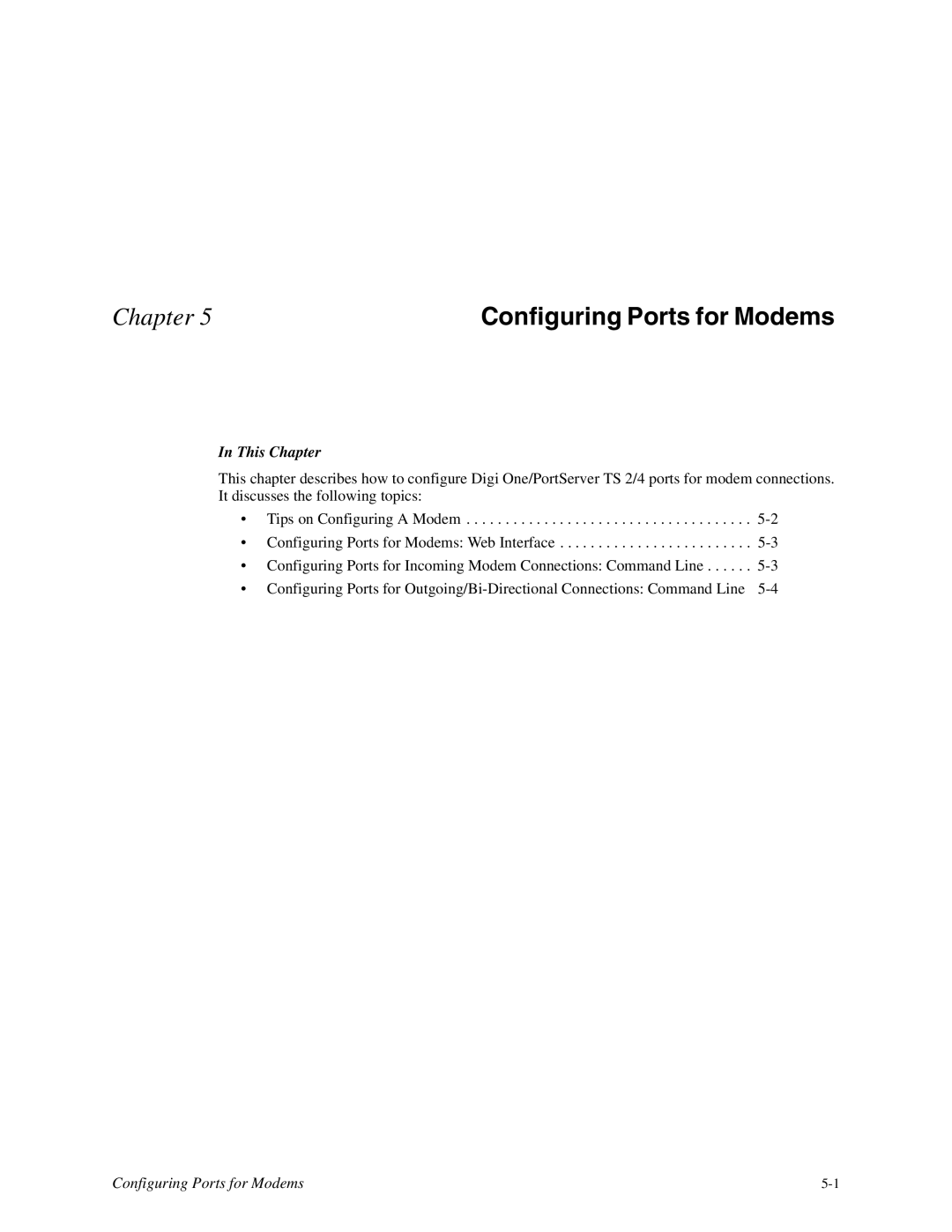 Digi TS 2/4, TS 4 manual Configuring Ports for Modems 