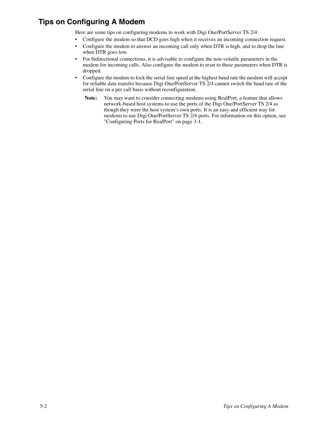 Digi TS 4, TS 2/4 manual Tips on Configuring a Modem 