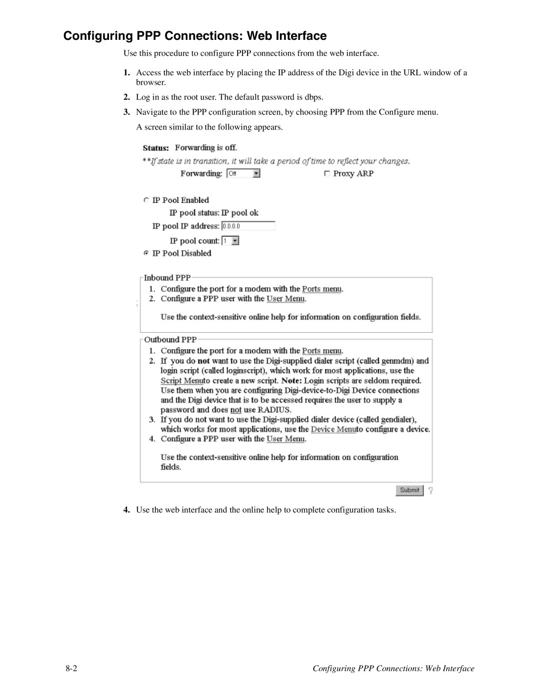 Digi TS 4, TS 2/4 manual Configuring PPP Connections Web Interface 