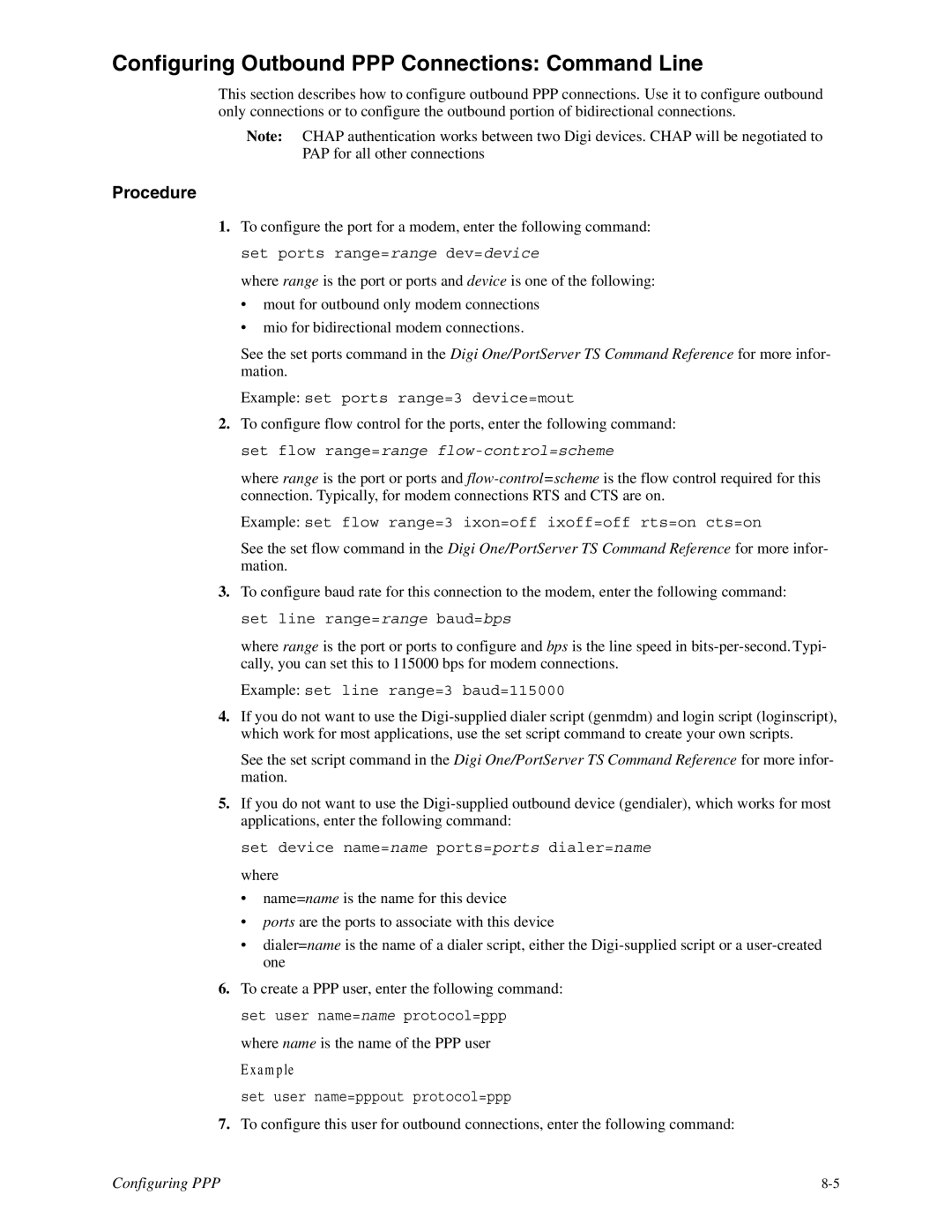 Digi TS 2/4, TS 4 manual Configuring Outbound PPP Connections Command Line 