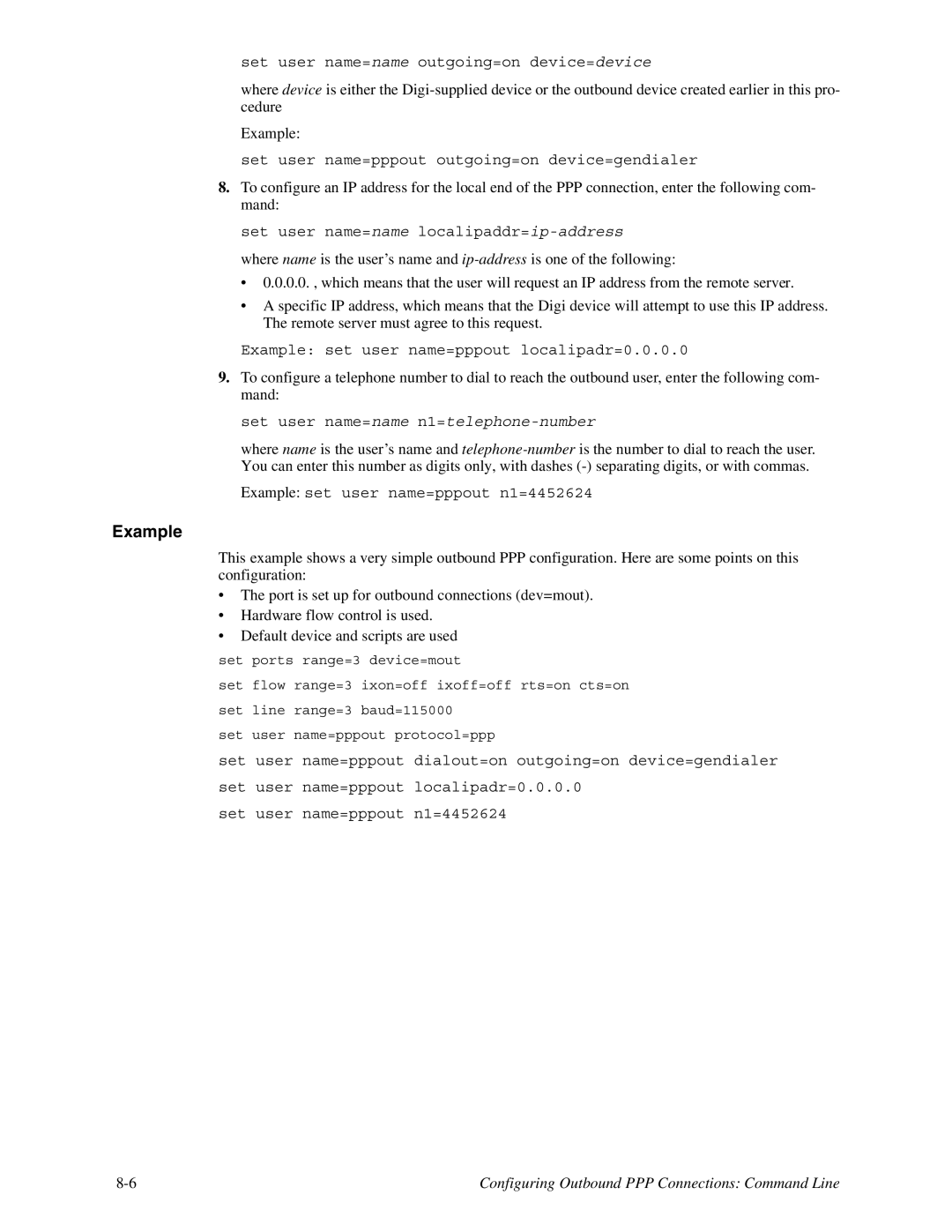 Digi TS 4, TS 2/4 manual Set user name=name n1=telephone-number 