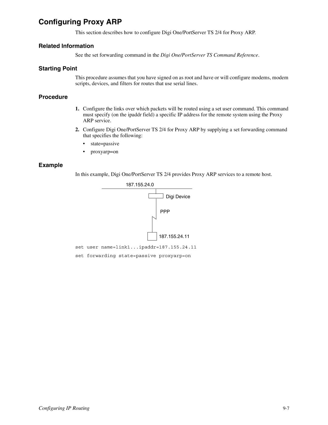 Digi TS 2/4, TS 4 manual Configuring Proxy ARP, Example 