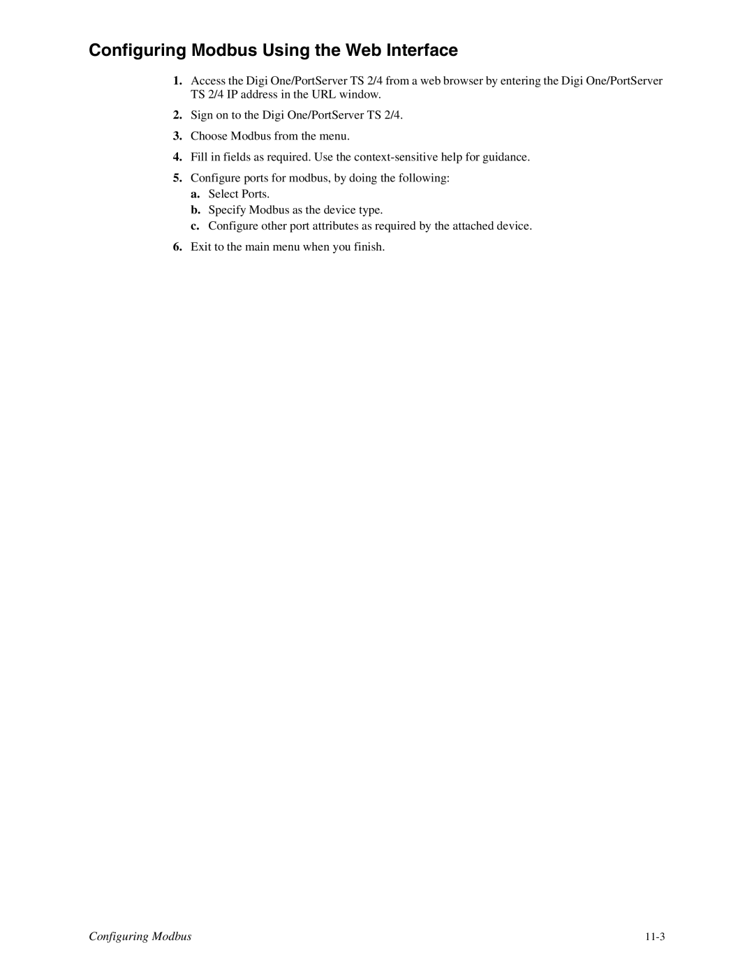 Digi TS 2/4, TS 4 manual Configuring Modbus Using the Web Interface 