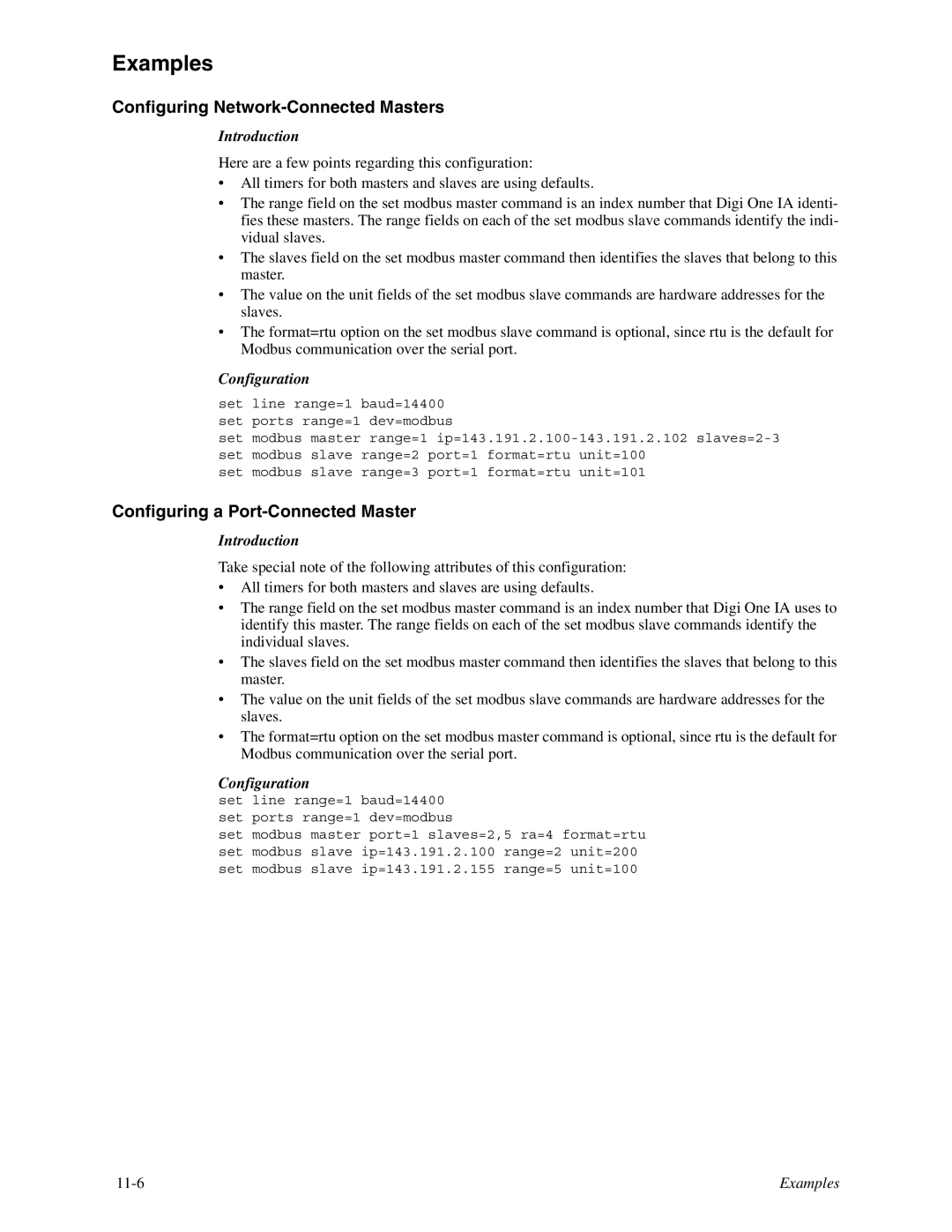 Digi TS 4, TS 2/4 manual Examples, Configuring Network-Connected Masters, Configuring a Port-Connected Master 