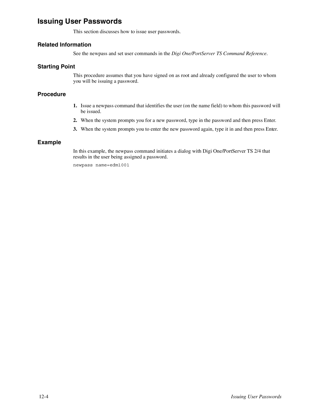 Digi TS 4, TS 2/4 manual Issuing User Passwords, Related Information 