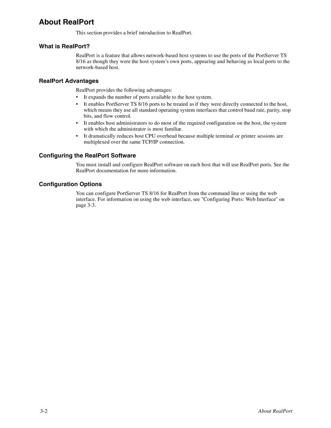 Digi TS8 About RealPort, What is RealPort?, RealPort Advantages, Configuring the RealPort Software, Configuration Options 