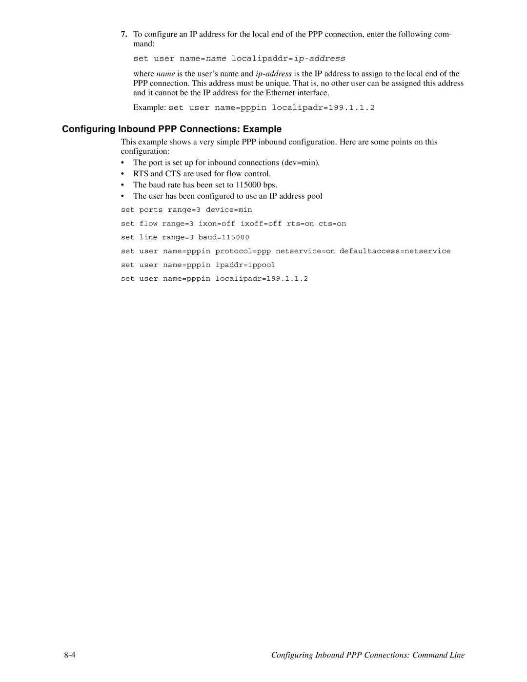 Digi TS8, 16 manual Configuring Inbound PPP Connections Example 