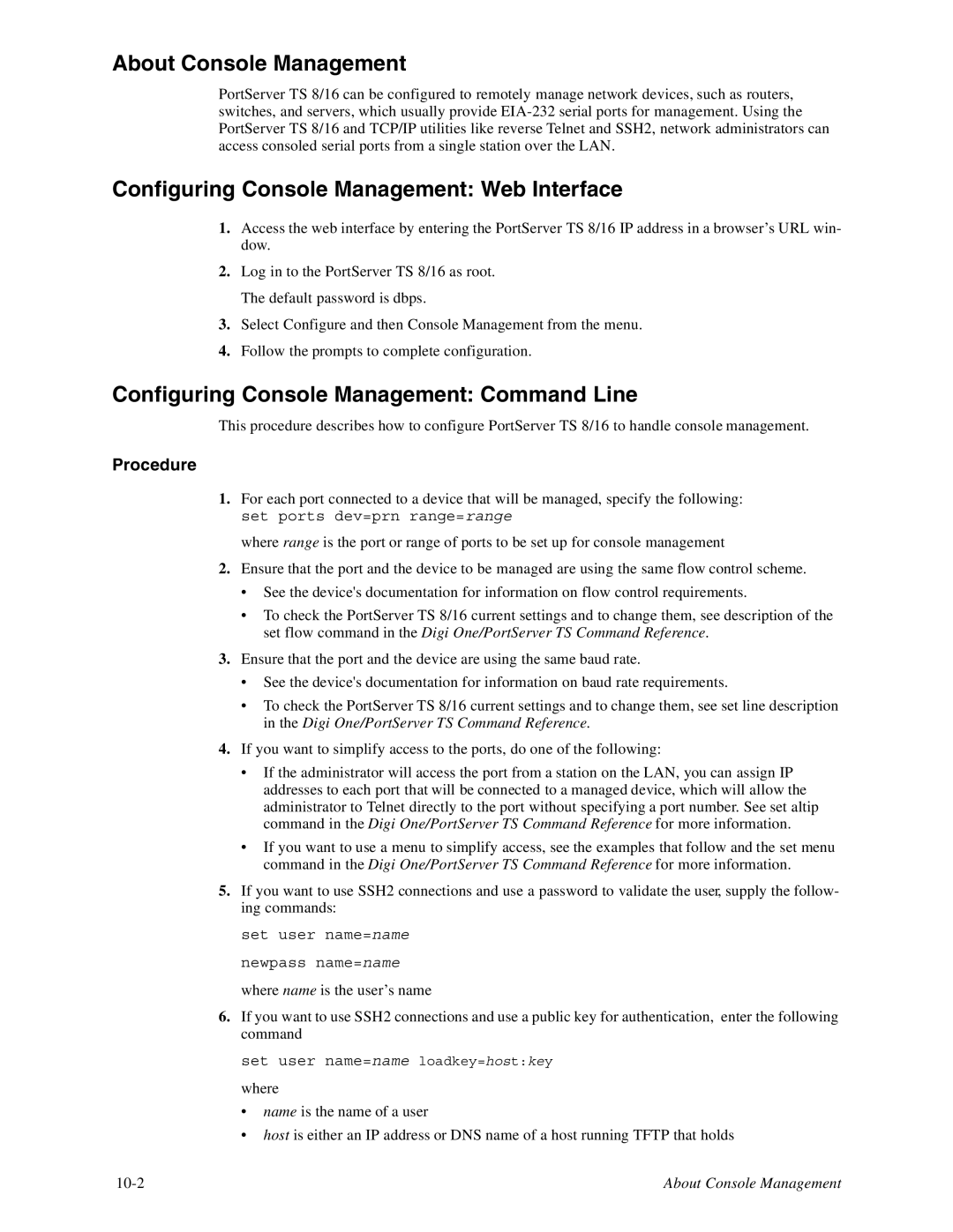 Digi TS8, 16 manual About Console Management, Configuring Console Management Web Interface 