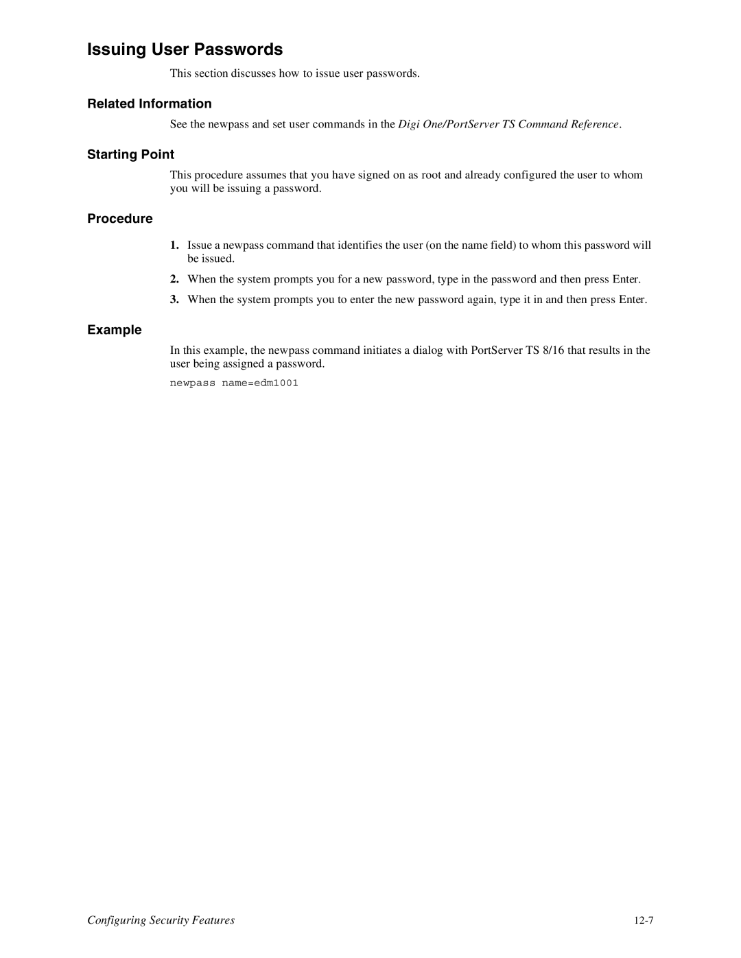 Digi 16, TS8 manual Issuing User Passwords, Related Information 