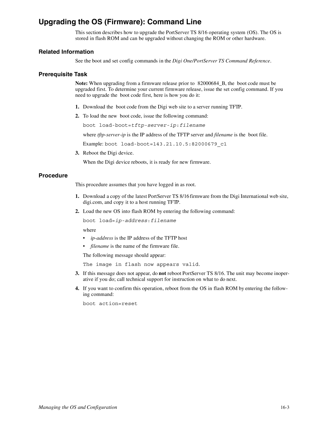 Digi 16, TS8 manual Upgrading the OS Firmware Command Line, Prerequisite Task 