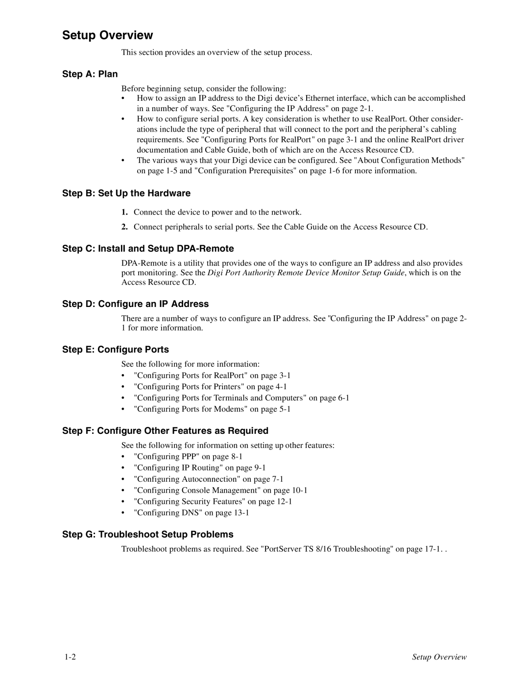 Digi TS8, 16 manual Setup Overview 