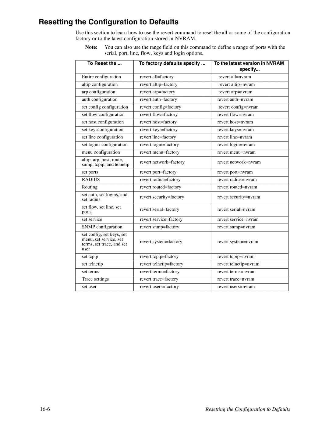 Digi TS8, 16 manual Resetting the Configuration to Defaults, Radius 