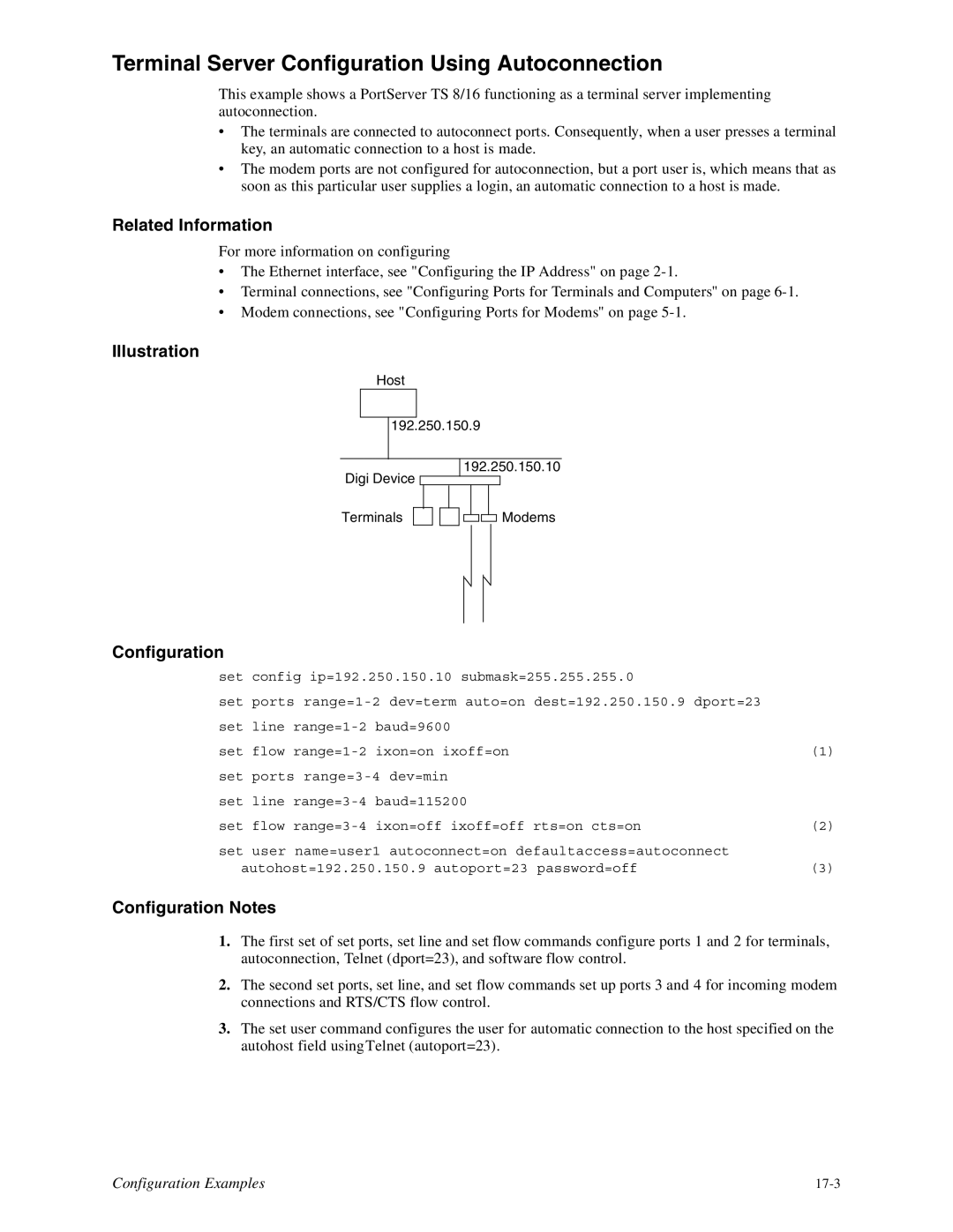 Digi 16, TS8 manual Terminal Server Configuration Using Autoconnection 