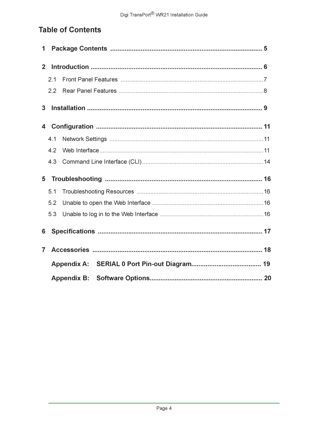 Digi W R 2 1 manual Table of Contents 