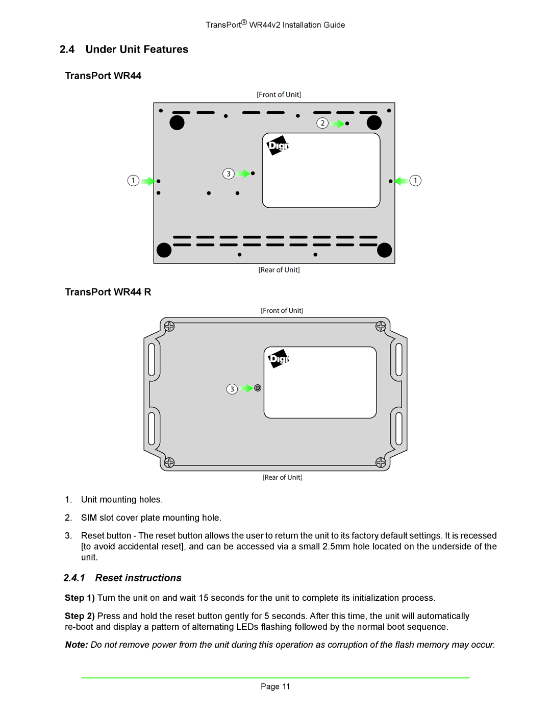 Digi W R 4 4 V 2 manual Under Unit Features, TransPort WR44 