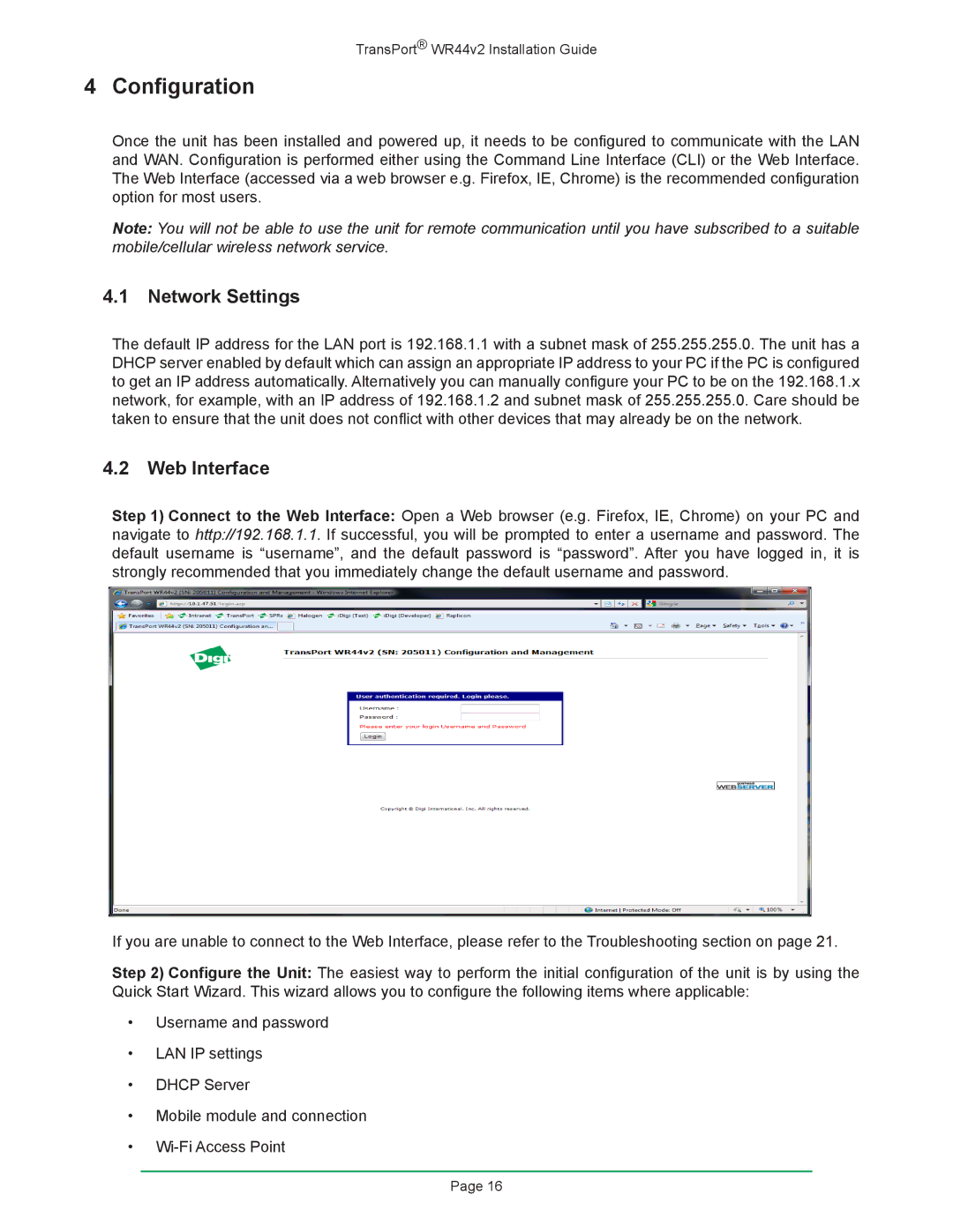 Digi W R 4 4 V 2 manual Network Settings, Web Interface 