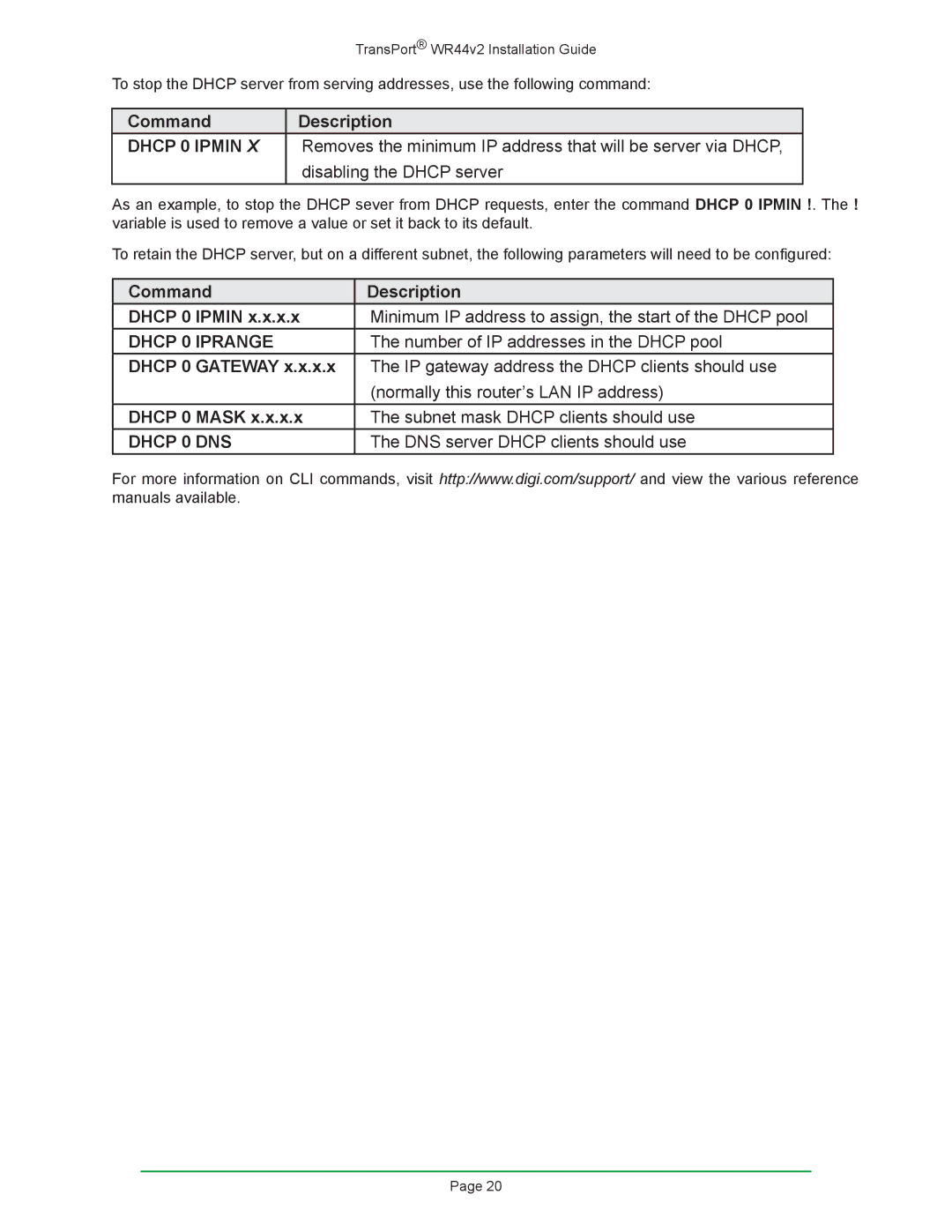 Digi W R 4 4 V 2 manual Number of IP addresses in the Dhcp pool, DNS server Dhcp clients should use 