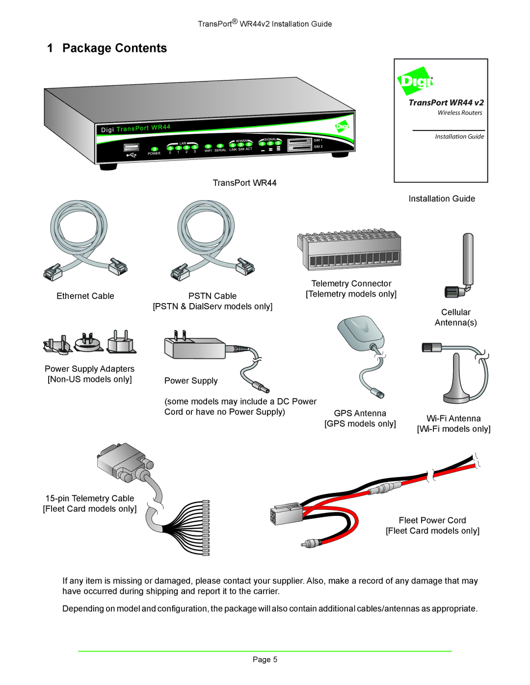 Digi W R 4 4 V 2 manual Package Contents 