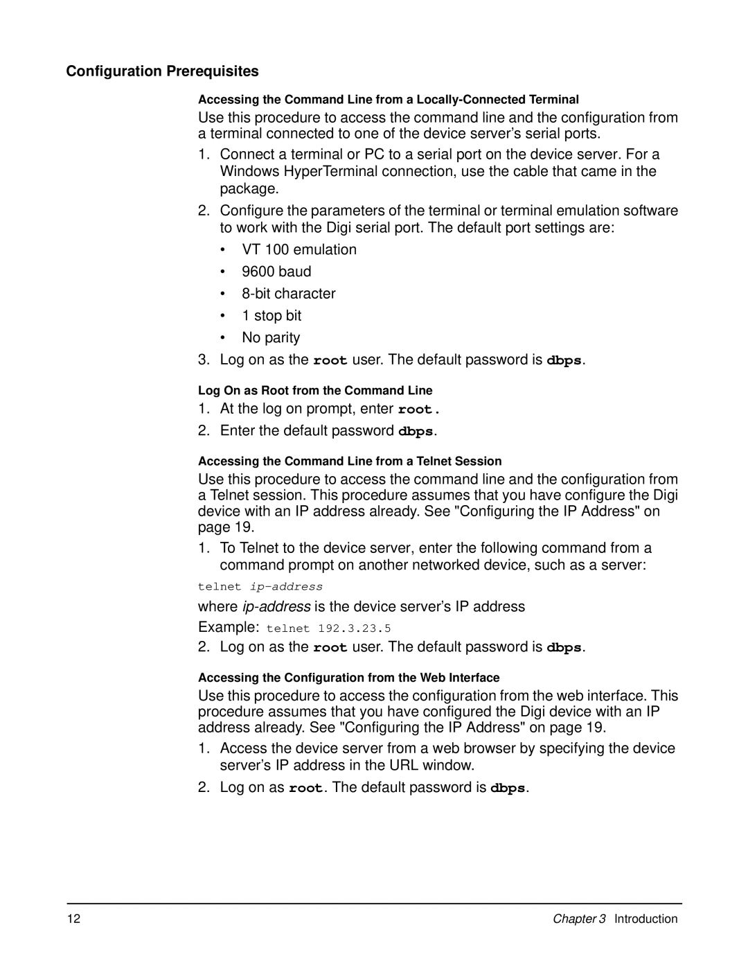 Digi W manual Configuration Prerequisites 