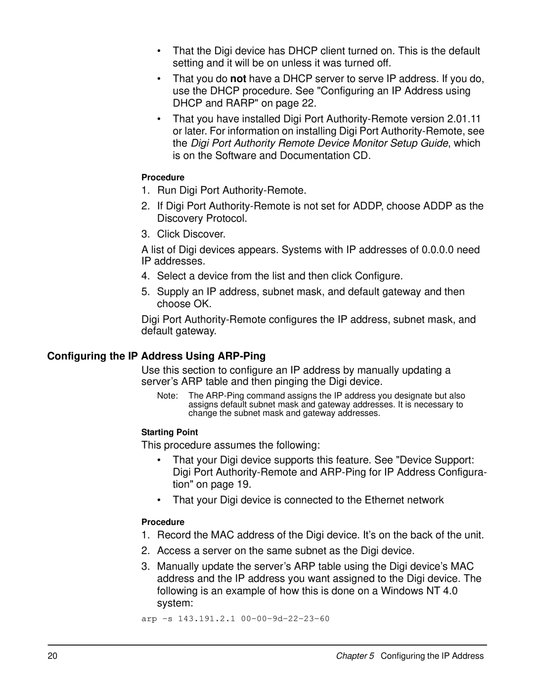 Digi W manual Configuring the IP Address Using ARP-Ping 