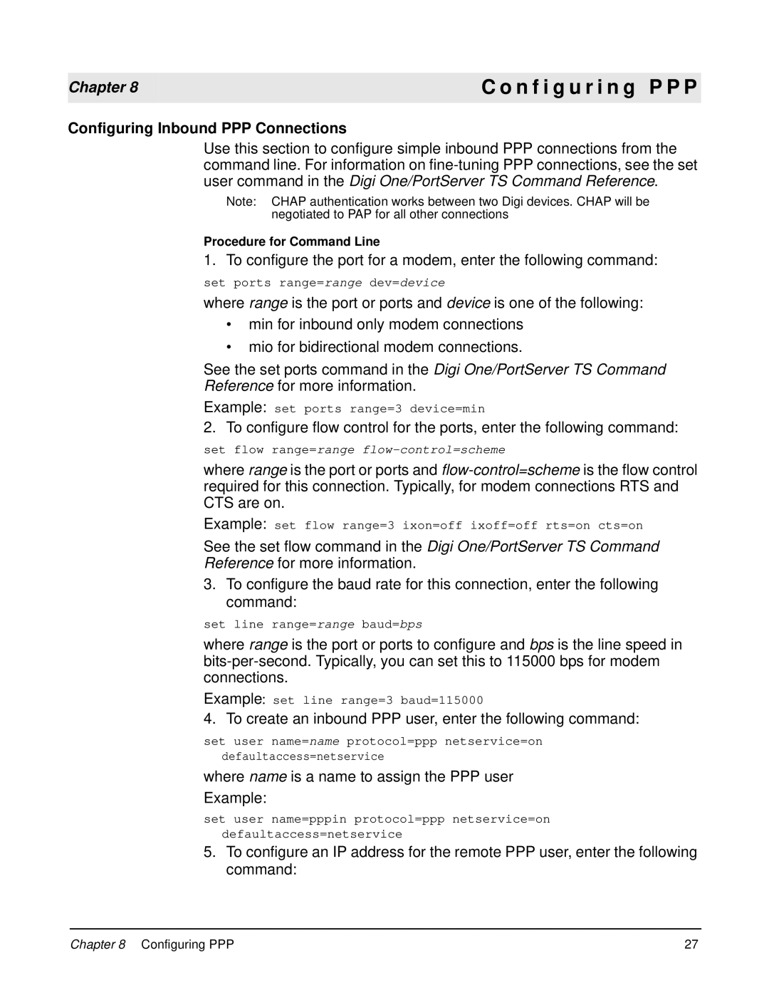 Digi W manual N f i g u r i n g P P P, Configuring Inbound PPP Connections 