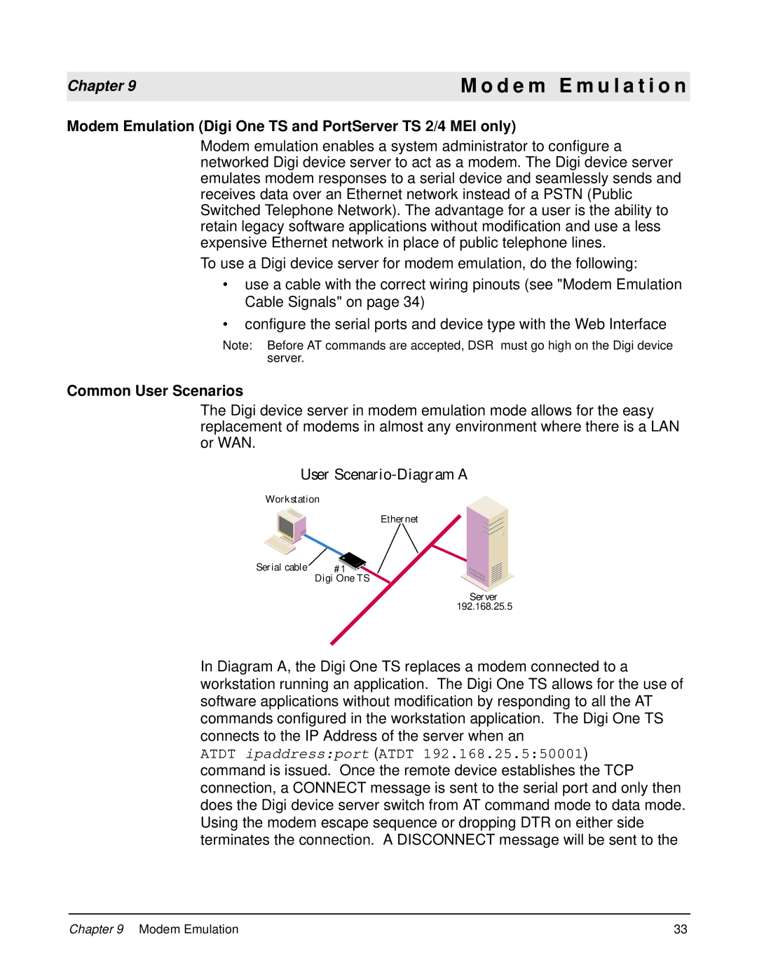 Digi W manual D e m E m u l a t i o n, Modem Emulation Digi One TS and PortServer TS 2/4 MEI only, Common User Scenarios 