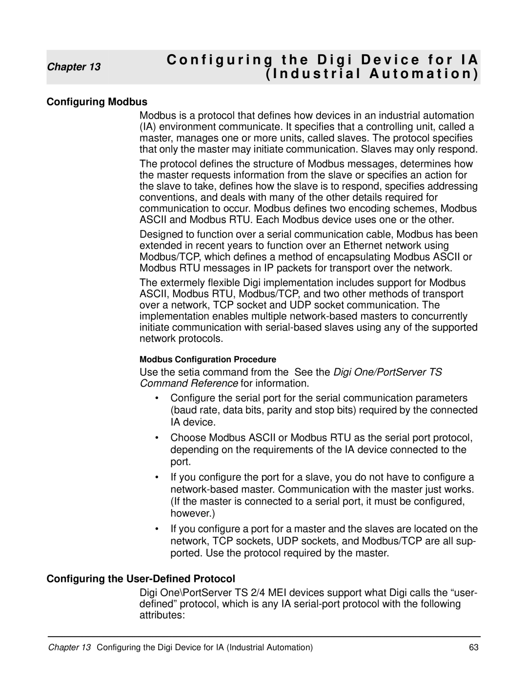 Digi W manual Configuring Modbus, Configuring the User-Defined Protocol 