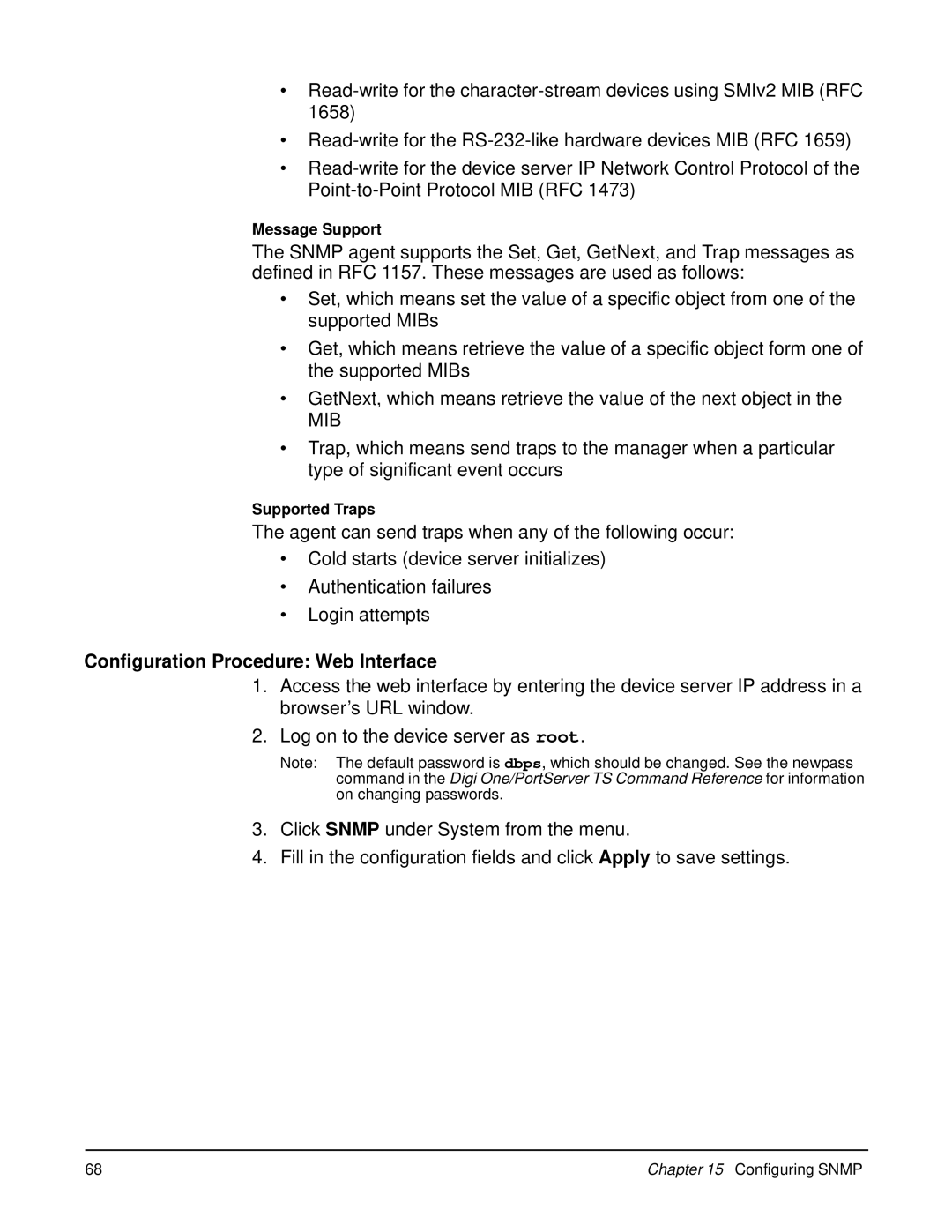 Digi manual Mib, Configuration Procedure Web Interface 