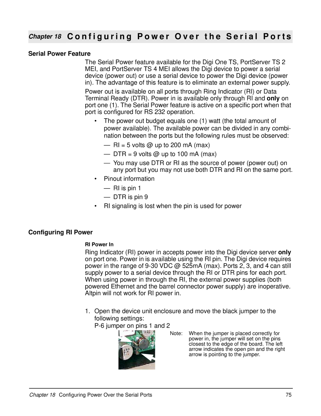 Digi W manual Serial Power Feature, Configuring RI Power 