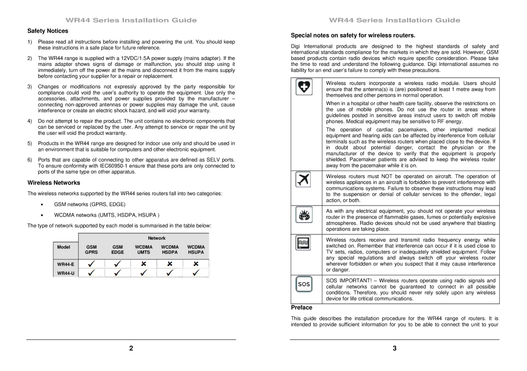 Digi WR44 manual Safety Notices, Wireless Networks, Special notes on safety for wireless routers, Preface 