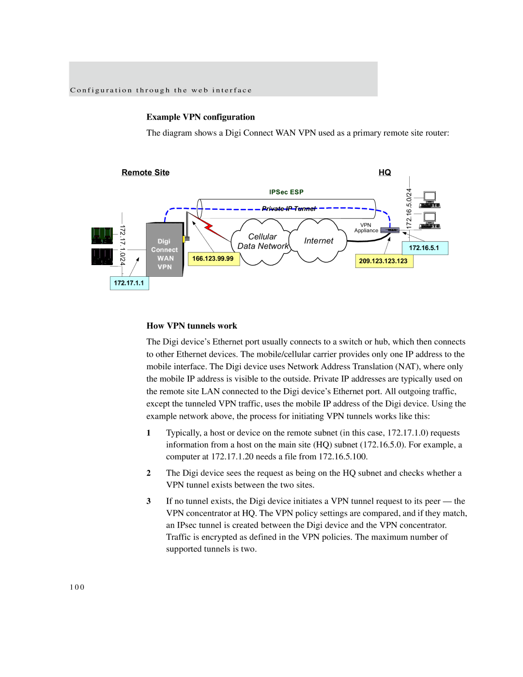 Digi X2 manual Example VPN configuration, How VPN tunnels work 