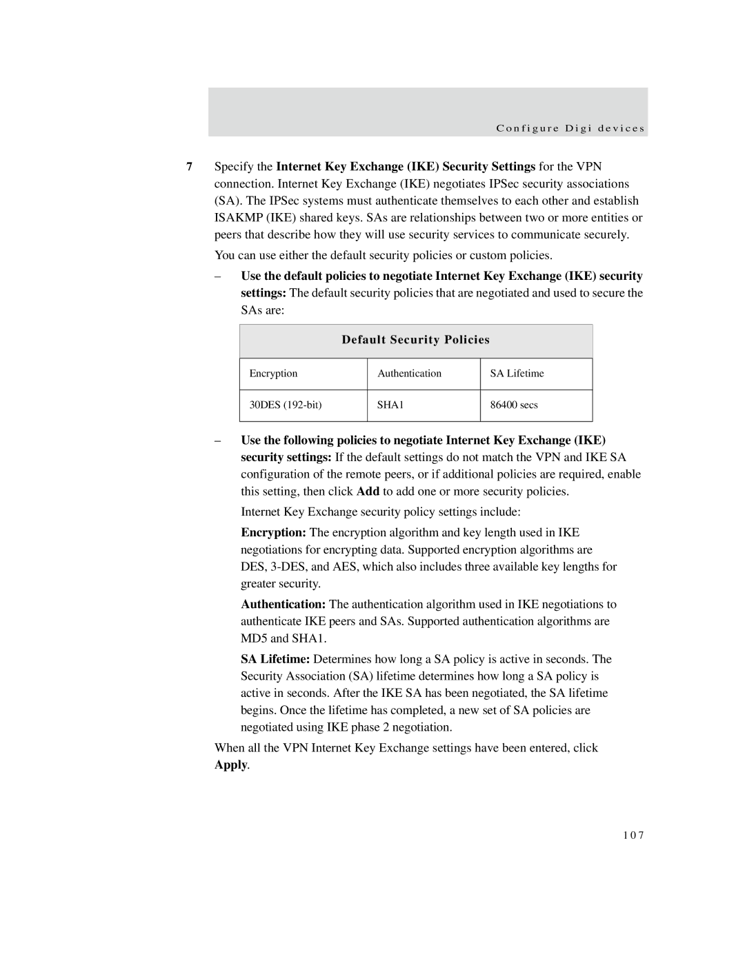 Digi X2 manual Default Security Policies 