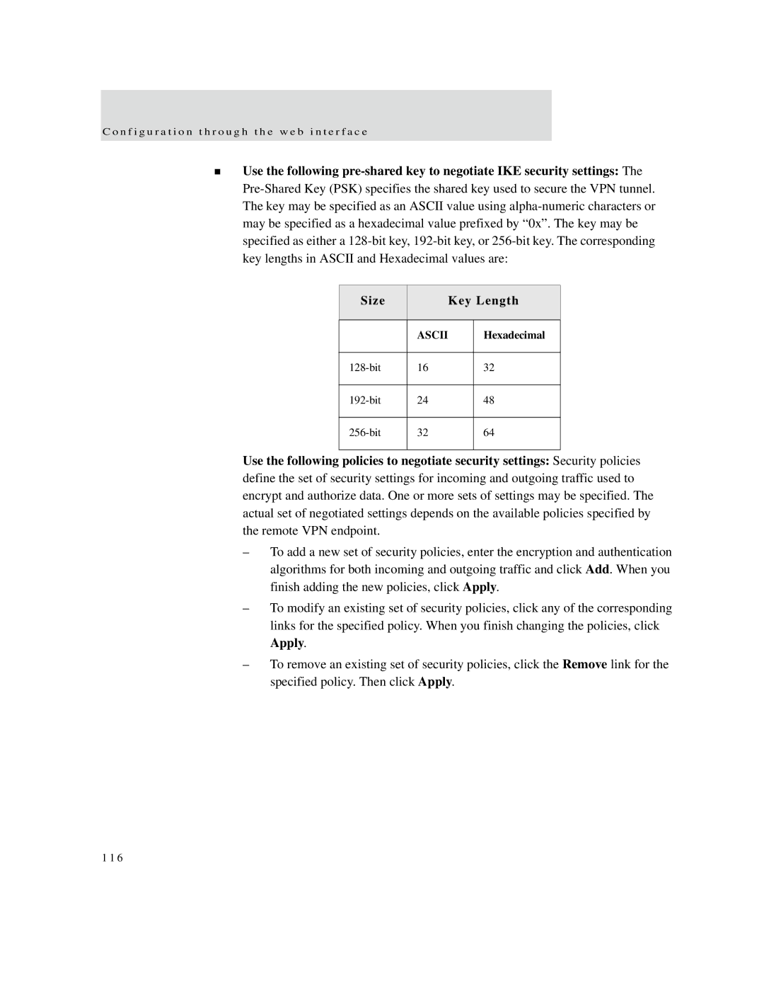 Digi X2 manual Size Key Length 