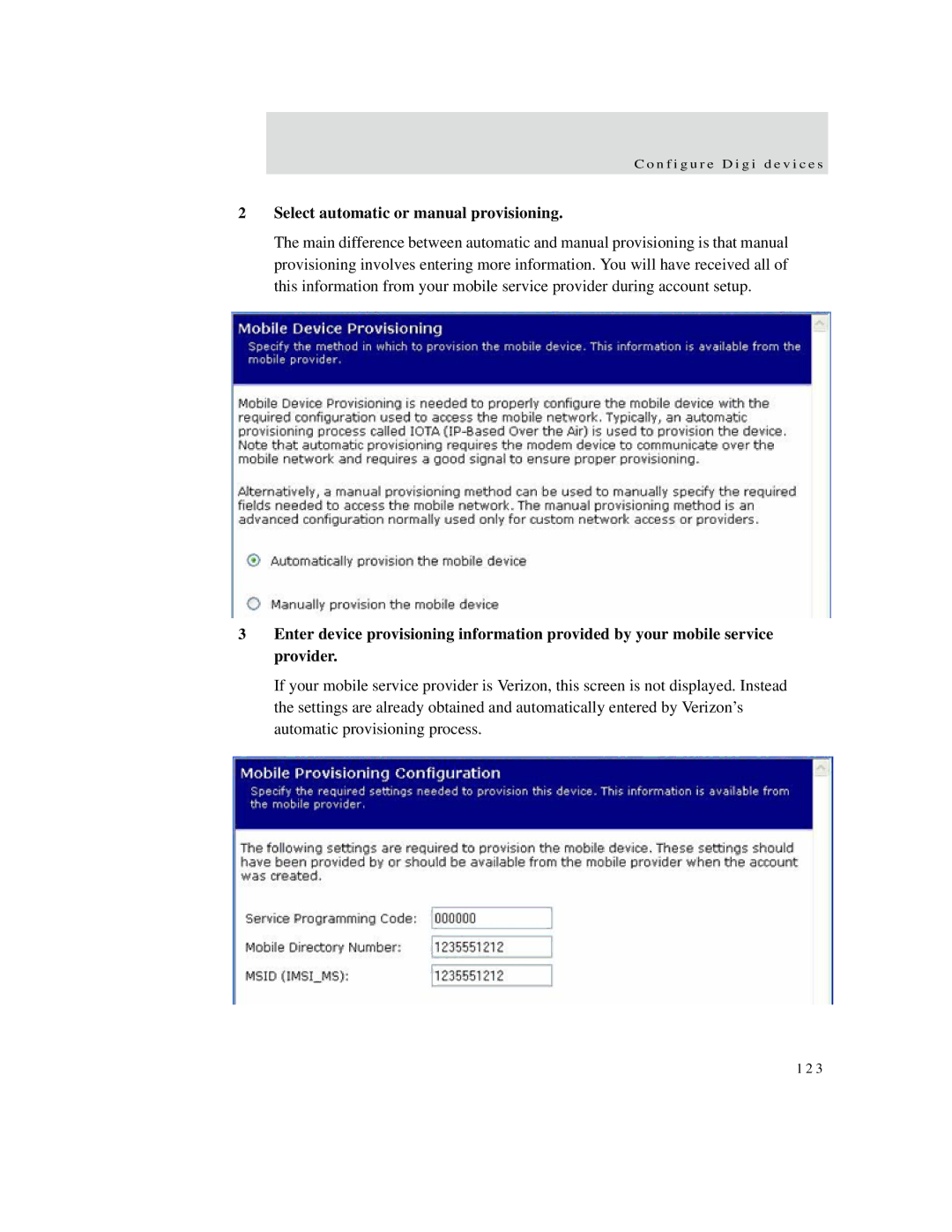 Digi X2 Select automatic or manual provisioning 