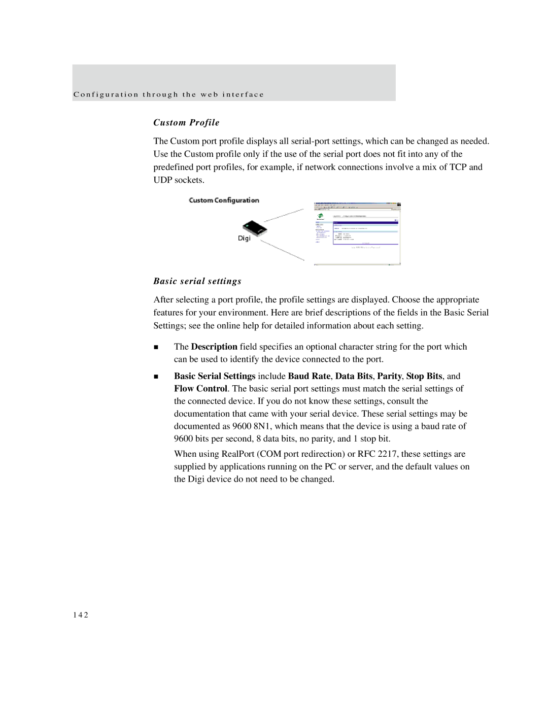 Digi X2 manual Custom Profile, Basic serial settings 