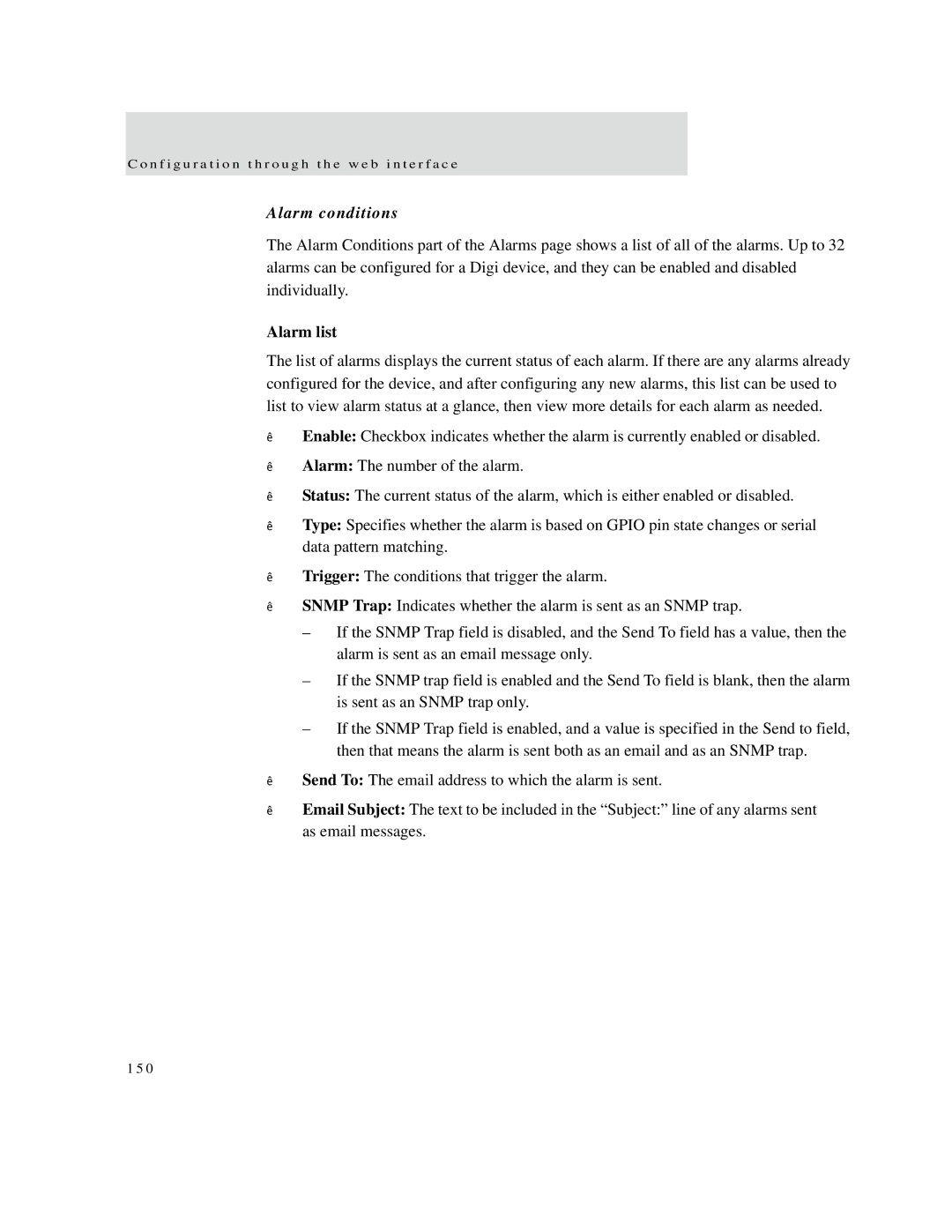 Digi X2 manual Alarm conditions, Alarm list 